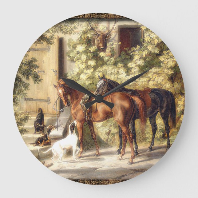 Elegant old fashioned horses equestrian clock (Front)
