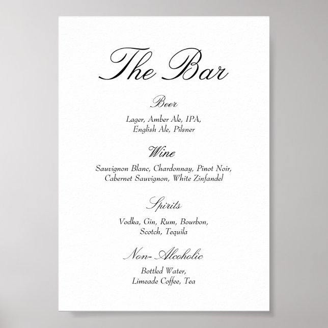 Elegant Old Money Black and White Wedding Bar Poster (Front)