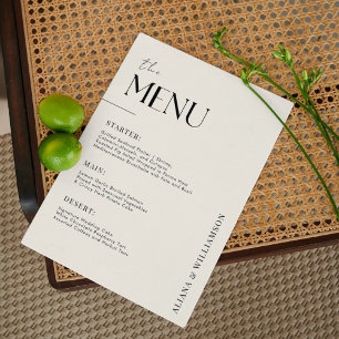 Elegant old money black Minimal Wedding Table Menu