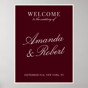 Elegant Old Money Burgundy Wedding Welcome Sign