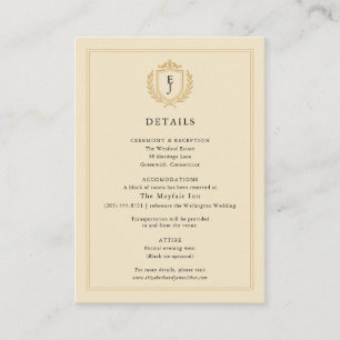 Elegant Old Money Crest - Ivory & Gold Wedding Enclosure Card