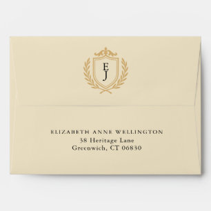 Elegant Old Money Crest - Ivory & Gold Wedding Envelope
