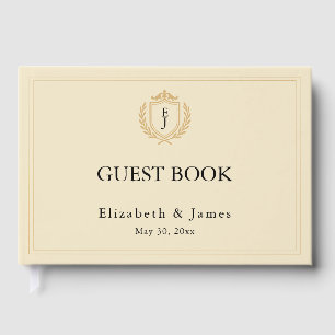 Elegant Old Money Crest - Ivory & Gold Wedding Guest Book