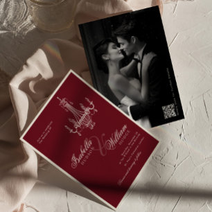 Elegant Old Money Deep Red Retro Timeless Wedding Invitation