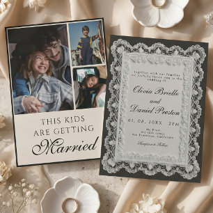 Elegant Old money Lace Photo Collage Wedding Invitation