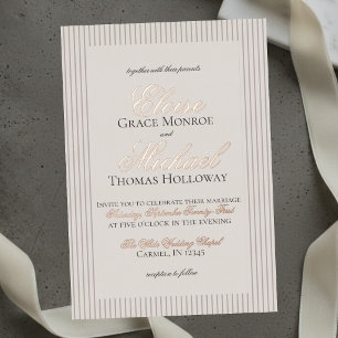 Elegant Old Money Script Neutral Stripe Wedding