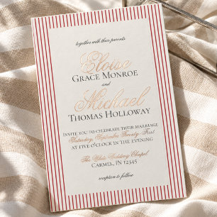 Elegant Old Money Script Red Stripe Wedding