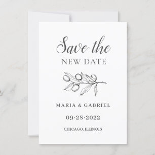 Elegant Olive.Black white Wedding Change Save The Date