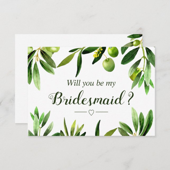 Elegant Olive Boho Garden Bridesmaid Invitation (Front/Back)