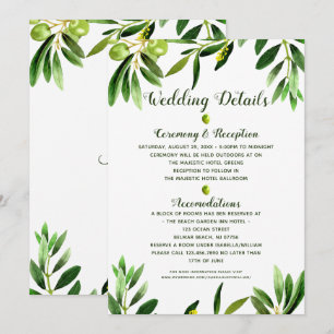 Elegant Olive Boho Garden Summer Wedding Details Invitation