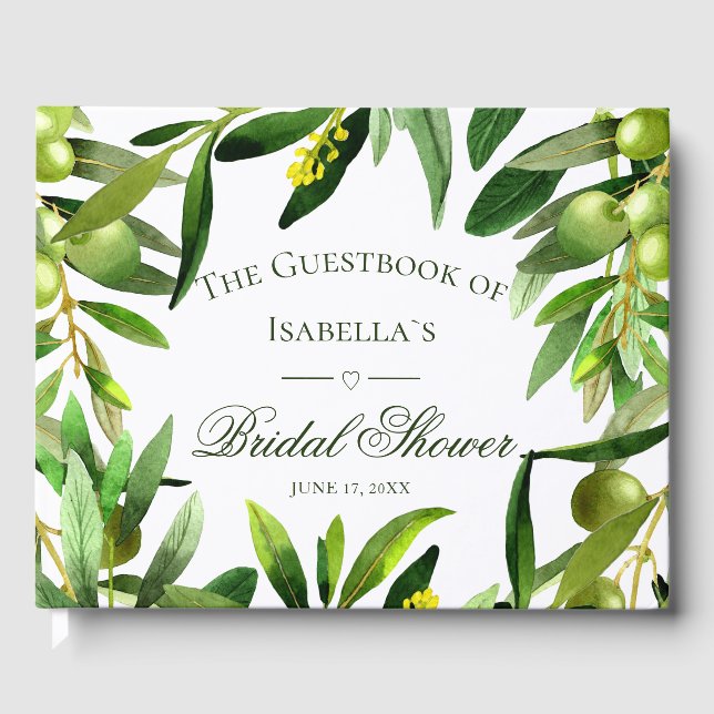 Elegant Olive Boho Summer Garden Bridal Shower Guest Book (Front)