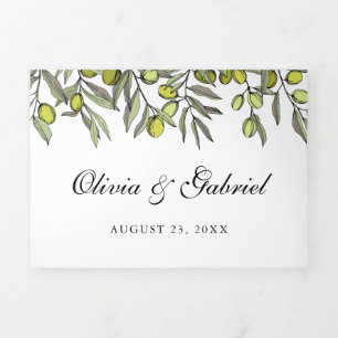 Elegant Olive Botanical classic Wedding Tri-Fold Invitation