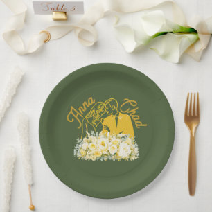 Elegant Olive Botanical Engagement Paper Plates