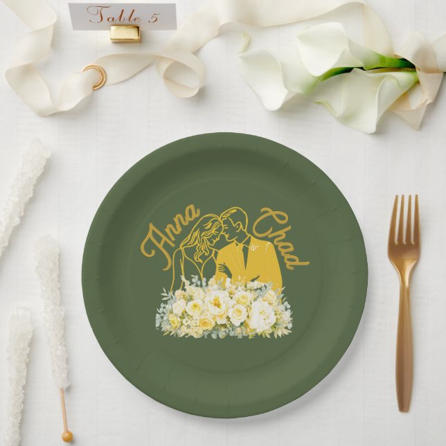Elegant Olive Botanical Engagement Paper Plates (Wedding)