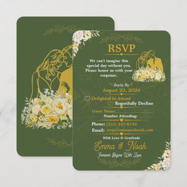 Elegant Olive Botanical Engagement RSVP Card (Front/Back)