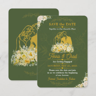 Elegant Olive Botanical Engagement Save The Date