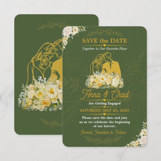 Elegant Olive Botanical Engagement Save The Date (Front/Back)