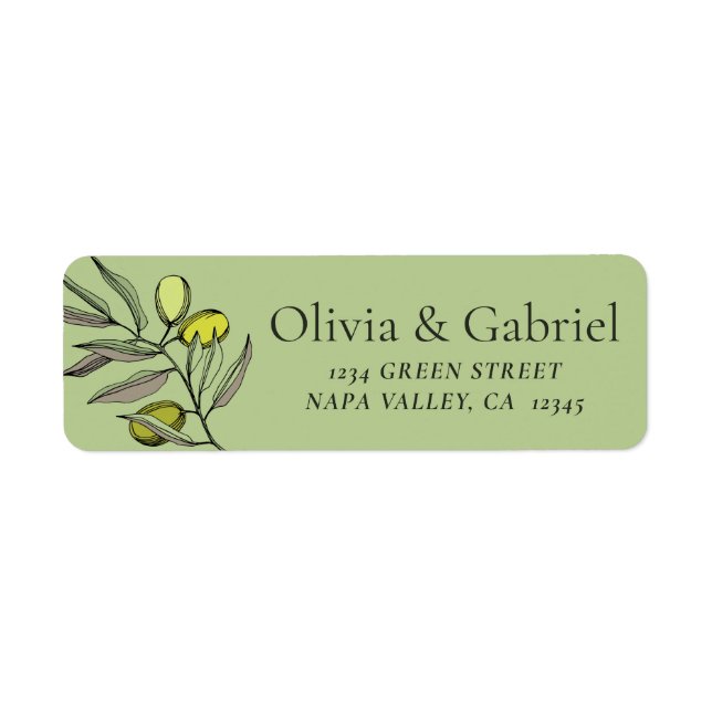 Elegant olive. Botanical green wedding address (Front)