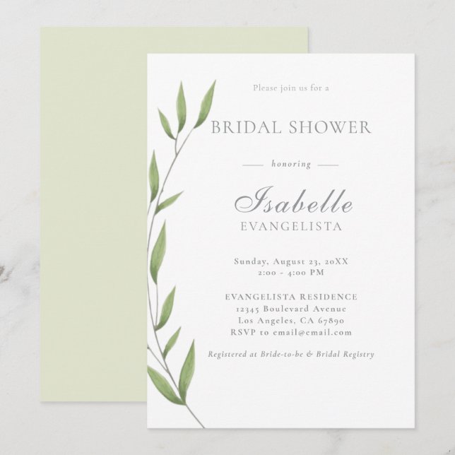 Elegant Olive Branch Bridal Shower Invitation (Front/Back)