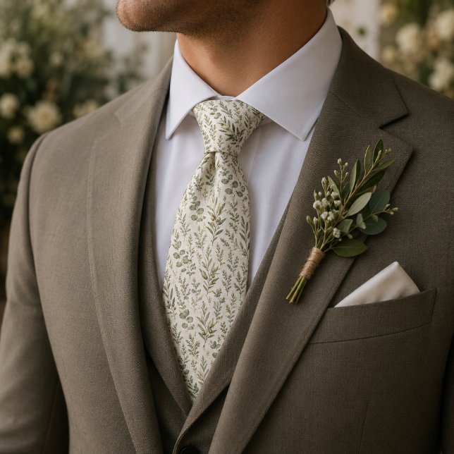 Elegant Olive Branch & Eucalyptus Botanical Tie (Creator Uploaded)