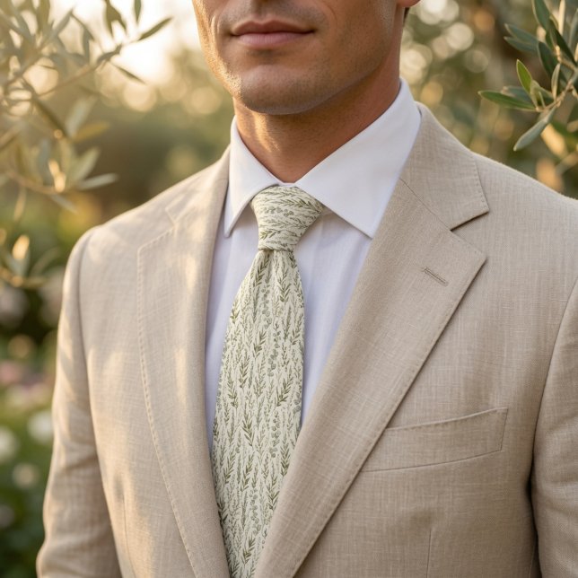 Elegant Olive Branch & Eucalyptus Wedding Tie (Creator Uploaded)
