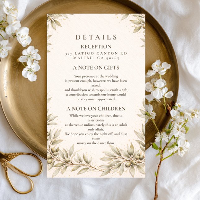 Elegant Olive Branch Greenery Wedding Enclosure Card (Creator Uploaded)