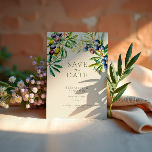 Elegant Olive Branch Mediterranean Save The Date