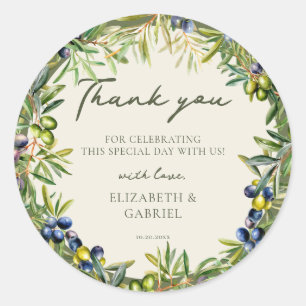 Elegant Olive Branch Mediterranean Wedding Classic Round Sticker