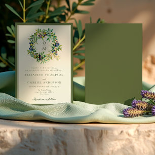 Elegant Olive Branch Mediterranean Wedding Invitation