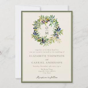 Elegant Olive Branch Mediterranean Wedding Invitation