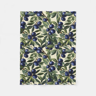 Elegant Olive Branch Pattern with Deep Blue Olives Fleece Blanket
