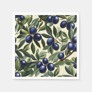 Elegant Olive Branch Pattern with Deep Blue Olives Napkin