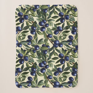 Elegant Olive Branch Pattern with Deep Blue Olives Sherpa Blanket
