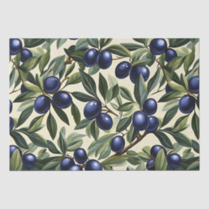 Elegant Olive Branch Pattern with Deep Blue Olives Tissue Paper