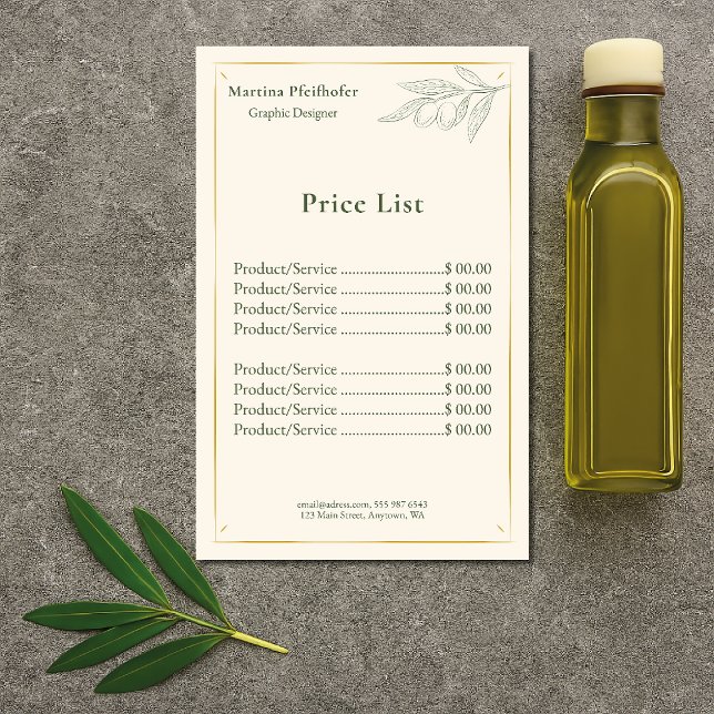 Elegant olive branch price list flyer (Creator Uploaded)