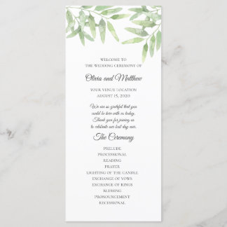 Elegant Olive Branch. Simple Wedding Program Menu