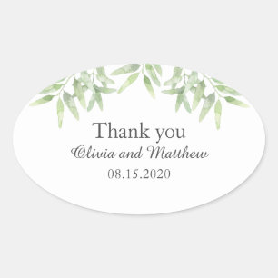 Elegant Olive Branch. Simple wedding Thank You Oval Sticker