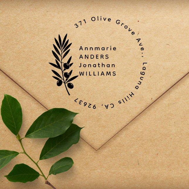 Elegant Olive Branch Two Names Return Address Rubber Stamp (Creator Uploaded)