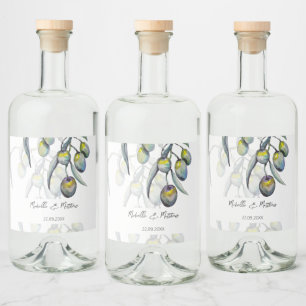 Elegant Olive Branch Watercolor Personalised Liquor Bottle Label