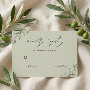 Elegant Olive Branch Wedding Green RSVP Card