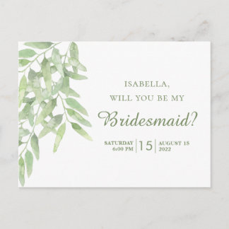 Elegant Olive Branch. Will you be my bridesmaid Postcard