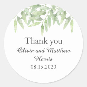 Elegant Olive Branches. Summer wedding Thank You Classic Round Sticker