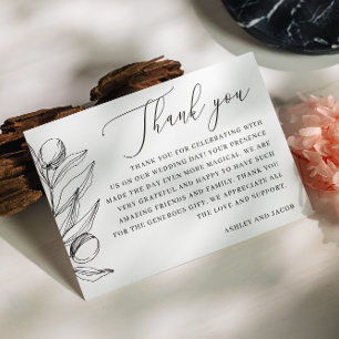 Elegant olive. Delicate botanical Italian wedding  Thank You Card