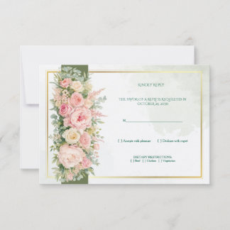 Elegant Olive Floral Wedding RSVP Card