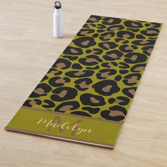 Elegant olive green and black leopard Monogrammed  Yoga Mat (In Situ)