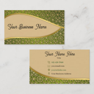 Elegant Olive Green and Gold Floral Business Card