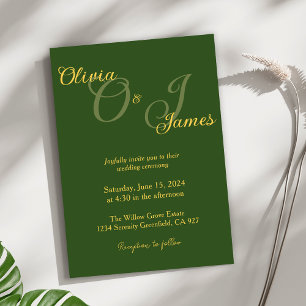 Elegant Olive Green and Gold Monogram Wedding Invitation