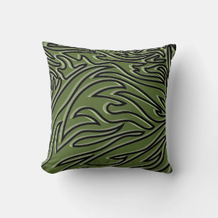 Elegant Olive Green & Black Abstract Pattern Cushion