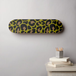 Elegant Olive Green &Black Leopard Print  Skateboard