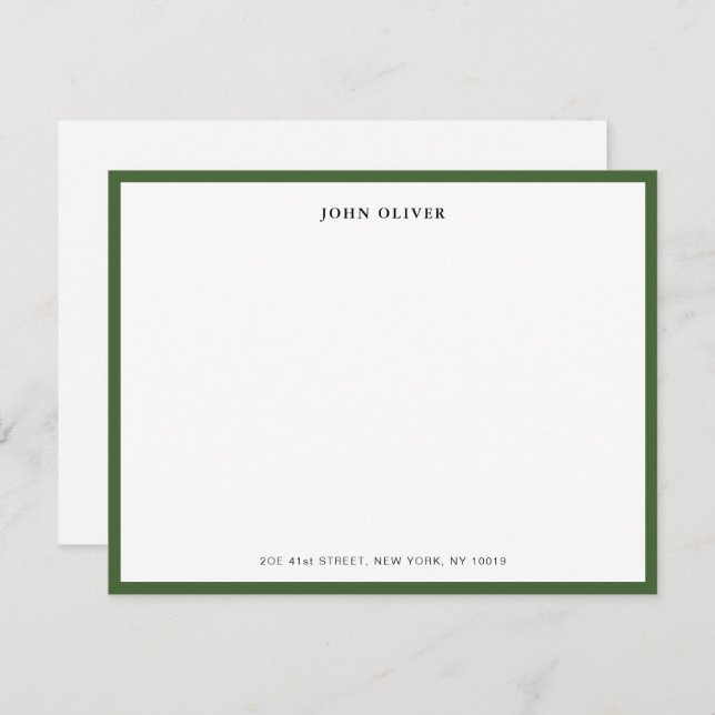 Elegant Olive Green border flat  Thank You Card (Front/Back)